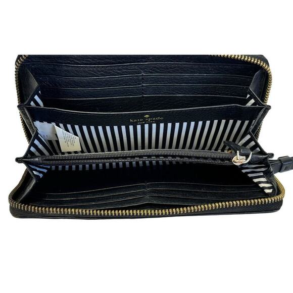 Vtg KATE SPADE New York Black Genuine Pebbled Leather Zip Around Wallet Clutch - Picture 11 of 12